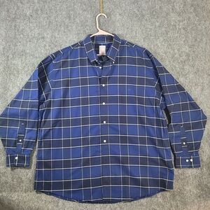 Brooks Brothers Mens 2XL XXL Blue Windowpane Shirt Long Sleeve Embroidered Logo